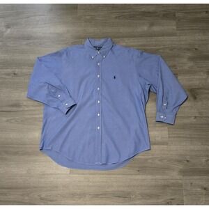 Vintage Ralph Lauren Mens Yarmouth Blue‎ Pinpoint Oxford Shirt Size 17.5 34/35
